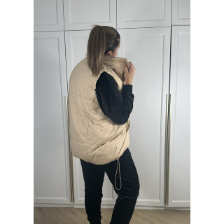 Kamizelka beżowa dwustronna  z kratką, ściągana boomberka plus size