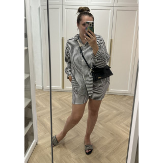 Komplet bawełniany w paski - koszula i spodenki plus size