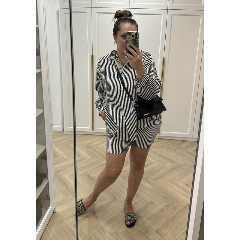 Komplet bawełniany w paski - koszula i spodenki plus size