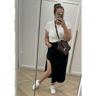 Spódnica jeansowa z rozcięciem- czarna plus size