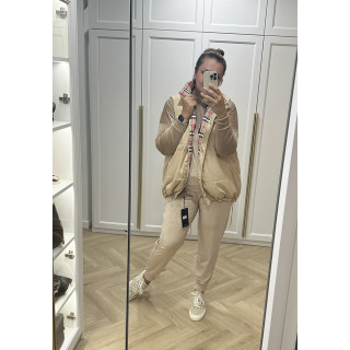 Kamizelka beżowa dwustronna  z kratką, ściągana boomberka plus size